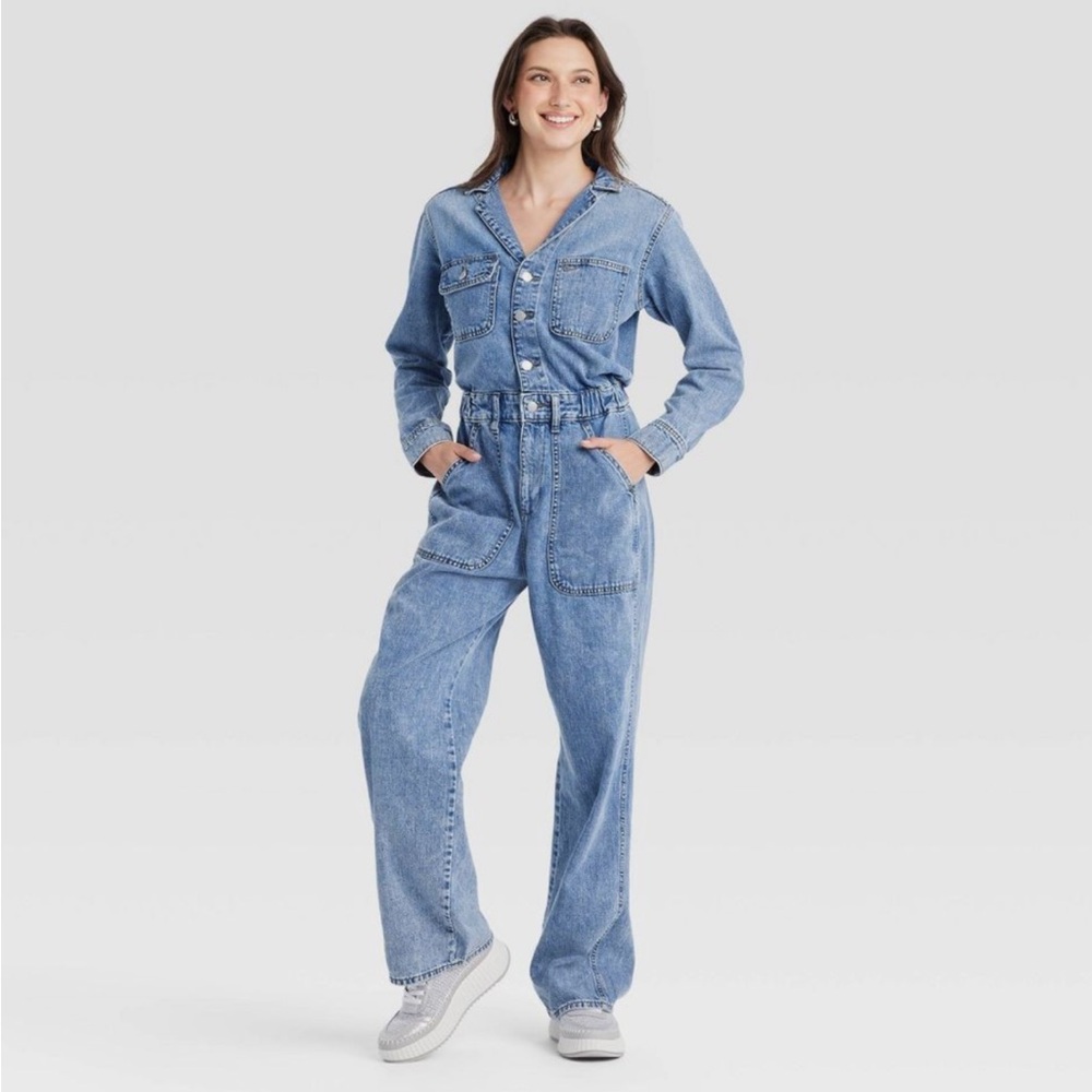 NWOT Long Sleeve Utility Baggy Denim Jumpsuit